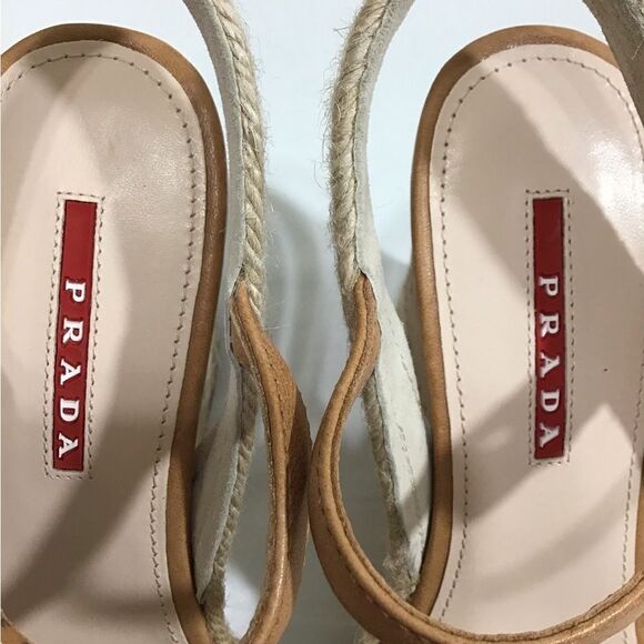 Prada Napa Aviator Bow Espadrille Sandal Wedges Size 36 - Picture 3 of 15